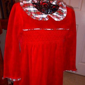 CHAPS Red Velvet Smocked Holiday Dress w/Plaid collar/trim, 24m